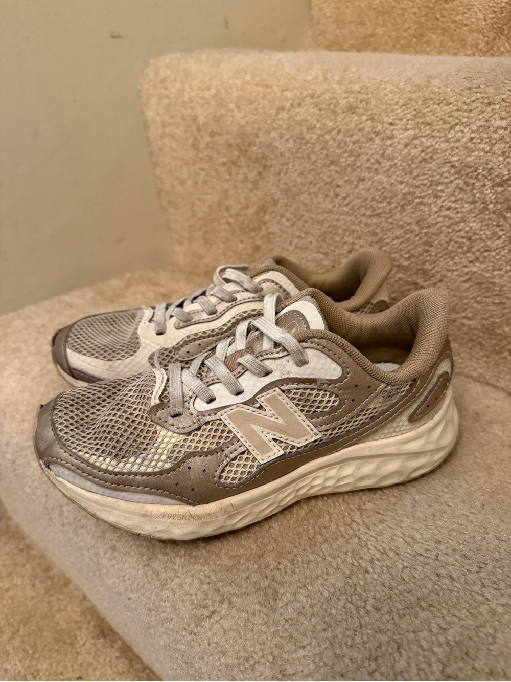 New Balance Beige & White Athletic Sneakers
